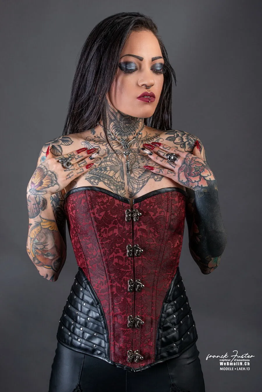 DISCOBOLE Corset Rock Gothique Rouge