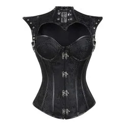 DISCOBOLE Corset Gothique En Tissu Brocarde Noir