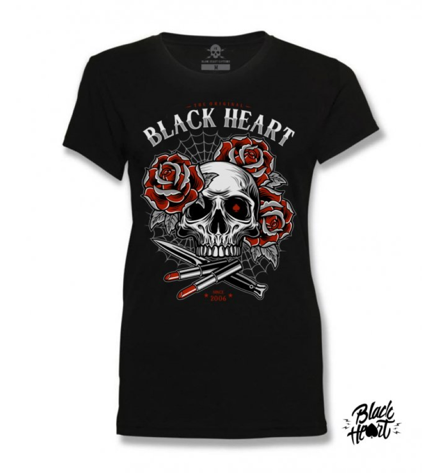 T-shirt Femme BLACK HEART 'lipstick Skull'