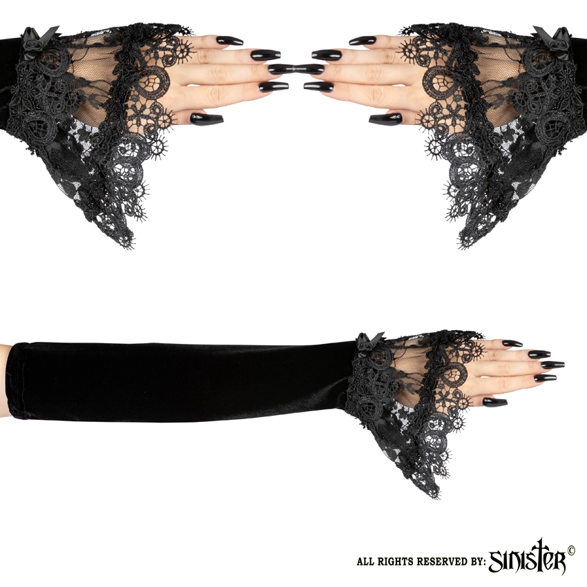 Mitaines Gothiques SINISTER En Velours Noir â Image 2