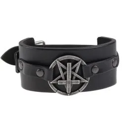 DISCOBOLE Bracelet Cuir Noir Pentagramme