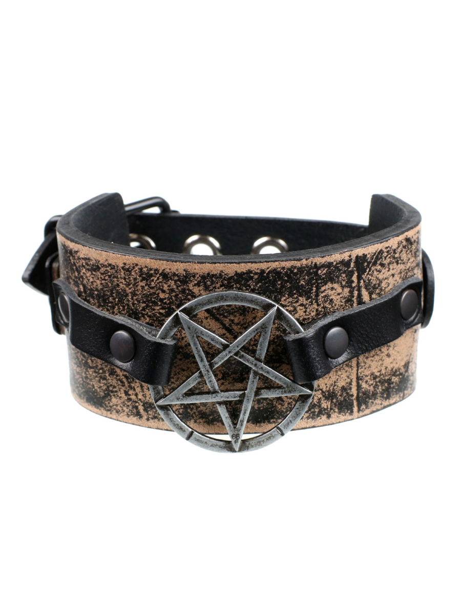 DISCOBOLE Bracelet Cuir Steampunk Pentagramme