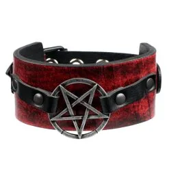 DISCOBOLE Bracelet Cuir Rouge Pentagramme