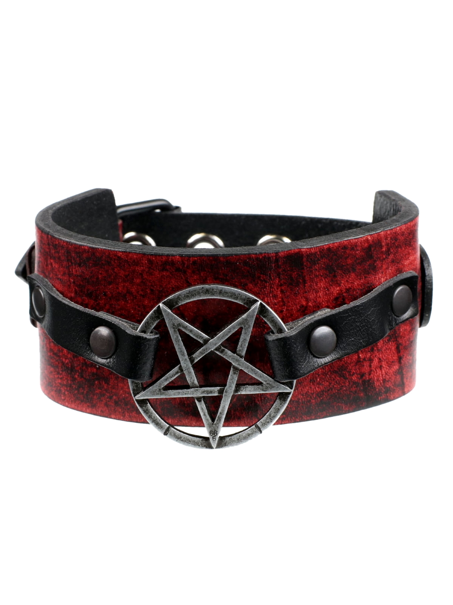DISCOBOLE Bracelet Cuir Rouge Pentagramme