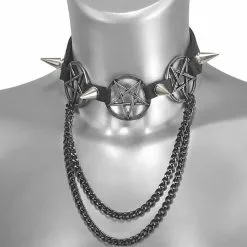 DISCOBOLE Collier Cuir Pentagrammes