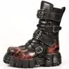 Bottes Cuir Noir Et Rouge New Rock M.149-C1