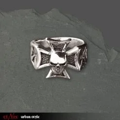 Bague Gothique En Argent 925 ETNOX 'iron Cross Skull'