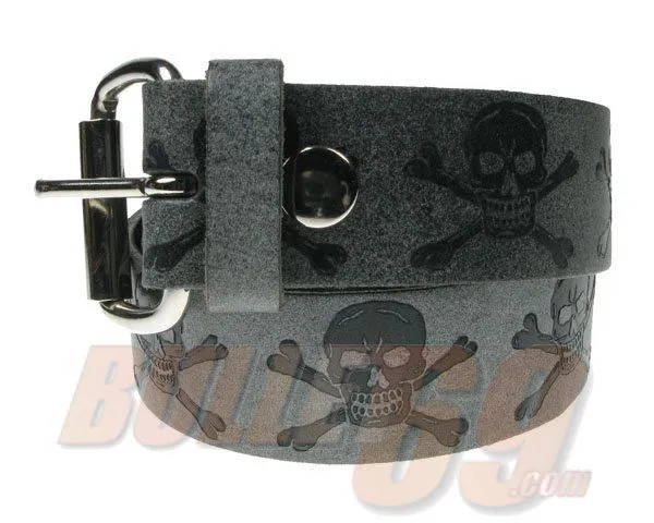 DISCOBOLE Ceinture Gothique Cuir 'grey Skulls'